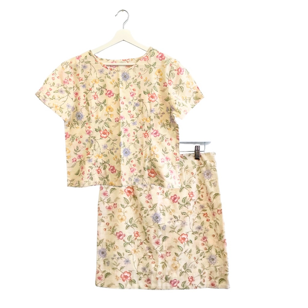 Handmade Pretty Women's Blouse & Skirt 2-piece Set Short Sleeve Floral Large